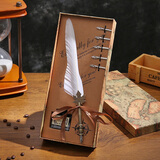 倾沫 新款蘸水羽毛笔礼盒装复古鹅毛笔书法套装 银白