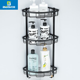 贝斯免打孔卫生间置物架浴室三角架洗手间化妆品收纳架淋浴房洗漱挂架 黑色三层三角篮【打孔/免打孔】