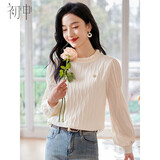 初申 春秋长袖衬衫女时尚设计感小立领衬衣雪纺小衫S141C2876 米色 M 