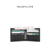 INJOYLIFE男士钱包短款简约皮夹头层牛皮商务青年钱夹二折真皮横 黑色