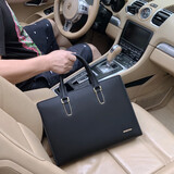 爵匠商务男包手提包男公文包男款电脑包公事包大容量男士牛皮包男横款 黑色 小号 中包 14英寸