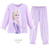 迪士尼女童睡衣套装儿童棉春装2024新款冰雪爱莎宝宝家居服童装 紫色大图案A款1077D 120cm（适合身高115-125）