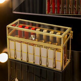 KAMAN口红收纳盒防尘网红桌面装化妆品的盒子带盖多格整理唇釉口红架 金边玻璃款【加高24格】