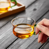 美斯尼 耐热玻璃小茶杯品茗杯加厚玻璃带把功夫茶杯主人杯小品杯功夫茶道茶具配件 130ml 单只 绿把