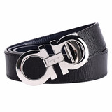 菲拉格慕（Ferragamo） 腰带男士休闲商务正装皮带【带宽约3.5cm/可裁剪】 675542 694426树纹黑蓝双面/银扣 105码【适合3尺1以内腰围】