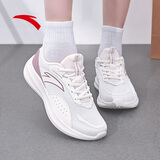 安踏运动鞋女鞋秋冬皮面防泼水减震软底轻质休闲跑步鞋旅游训练鞋子女 【透气网面】象牙白/紫-1 37.5