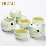 EILONG 宜龙中式定窑陶瓷功夫茶具套装家用茶壶公道杯茶杯一壶二杯 粉绿巧云8入(壶+公杯+6杯)