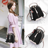磁点多功能小包包女2025百搭双肩包韩版拼色甜美小清新旅行斜背小背包 拉链款（黑色拼白）