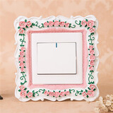 沐坤 欧式复古田园开关套墙贴画  家居装饰贴蕾丝玫瑰插座贴树脂开关贴手机底座 粉色单开