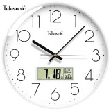 天王星（Telesonic）挂钟客厅万年历钟表3D立体创意双日历温度时钟简约石英钟薄边挂表 纯洁白30CM日历款