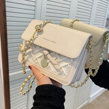 米逅今年流行小包包女2023夏季新款百搭链条斜挎包高级质感单肩小方包 米白色