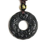 小石头 天然黑曜石貔貅吊坠 转运圈平安扣吊坠 男女款项链 送珠宝鉴定证书 乌金磨砂黑曜石貔貅平安扣吊坠