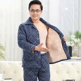 曼德莱芬  中老年人爸爸睡衣男冬季三层加厚夹棉纯棉全棉大码秋冬老人家居服套装 L81858 XL建议135-155斤