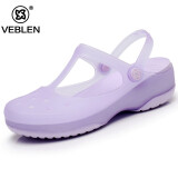 Veblen洞洞鞋女夏季厚底防滑包头凉鞋平跟软底海边沙滩鞋果冻鞋外穿拖鞋 浅紫色 36标准码