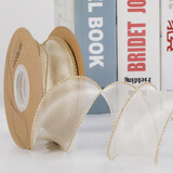 欧斯若 4cm宽金边鱼尾纱丝带  婚礼伴手礼装饰彩带 生日鲜花包装丝带  贝壳米4cm金边鱼尾 约9.15米/卷