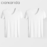 Clarkarida男士短袖T恤男莫代尔无痕V领打底衫修身纯色汗衫运动白色健身上衣 白色+白色 2XL (150-170斤)