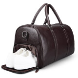 斐格男士旅行包手提真皮旅行袋大容量行李包出差运动健身包单肩包男包 棕色标准版(独立鞋位设计)