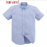 凡客诚品vancl休闲短袖衬衫男 牛津纺 领尖扣 短袖 男款 天蓝白铅笔条 S