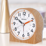 SEIKO日本精工时钟简约现代个性木纹边框带分钟刻度夜光卧室儿童小闹钟 QHE168Y杏红色