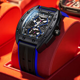 马克华菲（FAIRWHALE）手表男士国潮机械表酒桶形镂空全自动男表时尚学生防水瑞士风腕表 FW6520黑蓝