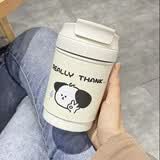 喜具杯 【男女学生保温杯双饮】高颜值杯套吸管保温杯316可爱情侣咖啡杯直饮便携随手奶茶杯子儿童上学杯 OK狗保温杯-400毫升 含杯套杯子