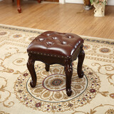 匠莱艺欧式实木小凳子黑胡桃色矮凳客厅茶桌方凳方凳美式复古换鞋凳家用 黑胡桃框架中款方凳/复古棕皮