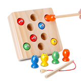 三格田（SANGTY）儿童钓鱼磁性玩具早教游戏智力男孩女宝宝磁性套装立体鱼盒装木制 钓鱼游戏（实木厚底B2825）