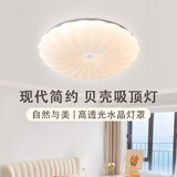 铂阑灯堡贝壳吸顶灯 简约现代创意艺术房间灯时尚2024新款圆形卧室主灯 贝壳直径60cm三色光60W