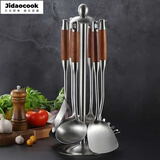 Jidaocook304不锈钢花梨木厨具套装家用锅铲厨房铲勺锅铲家用炒菜铲子 六件套含架子