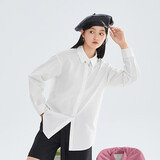 茵曼简约通勤休闲春女装宽松经典复古长袖白衬衫上衣 珍珠白2 S