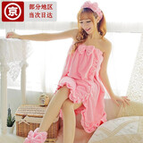 鸿迪 浴巾女浴袍女士浴衣毛巾 成人可穿大睡衣睡袍 性感抹胸浴裙套装 粉色
