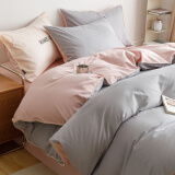 眠度床上四件套纯棉100%全棉床单被罩被套床笠单人宿舍磨毛刺绣裸睡 灰粉 单件被套150x200cm