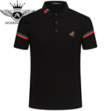 奥圣特（AOSHENGTE）高端polo衫男夏季潮流商务休闲男士翻领短袖小蜜蜂刺绣保罗体恤衫 X2017黑色 L 170（120-135斤）