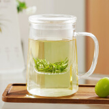 雅集玻璃杯筑茗绿茶杯耐热加厚泡茶杯家用带盖带把手个人茶水分离杯子