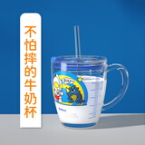 格非尔防摔儿童牛奶杯玻璃带刻度吸管水杯家用宝宝喝奶杯冲奶粉专用杯子 奥特曼打怪兽【可微波炉 300ml
