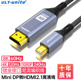 ULT-unite 主动式Mini DP转HDMI2.1转换器线8K60Hz/4K120Hz高清雷电口视频线微软笔记本主机接电视显示器1米