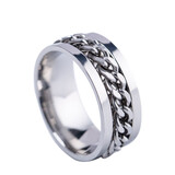 BJYL刻字钛钢链条戒指男潮可转动旋转单身尾戒时尚情侣潮男霸气戒指男 银色 9号（内径19mm）