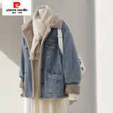 皮尔卡丹（pierre cardin）超好看的休闲派克棉服女冬装新款仿兔毛内胆加绒加厚棉衣洋气外套 蓝色 S 建议80-100斤