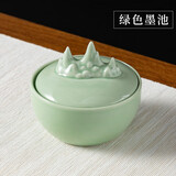 带盖火锅砚台陶瓷保湿墨碟不干墨书法专用不干笔墨池毛笔墨蝶笔架山多功能笔搁笔洗缸墨汁墨盒墨海文房四宝 火锅砚台【绿色】