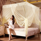 爱思居加密蚊帐1.5米/1.8米床 1.2米床不锈钢加粗加厚支架文帐三开门落地宫廷蚊帐柱子学生宿舍 米黄【帐纱+支架套装】 150*200cm床