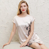 达芬奇密码加肥加大码睡衣女士无袖宽松冰丝绸睡裙胖mm孕妇妈妈睡衣女中老年 花香引鹊