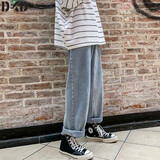 蒂卡登牛仔裤男宽松百搭裤子男春秋季韩版潮流阔腿休闲加绒直筒长裤 浅蓝色 L（建议110斤-130斤）
