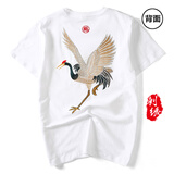 天龙致尊（Denon supreme）短袖t恤男装夏季中国风麒麟刺绣宽松纯棉情侣国潮上衣服男士T恤衫 858仙鹤白色 XL(建议140-155斤)
