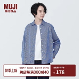 无印良品（MUJI）女式水洗平纹衬衫领长袖衬衫女士衬衣外套白衬衫纯棉全棉 藏青色条纹 S(155/80A)