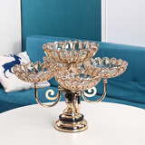 花语四季欧式水晶玻璃多层旋转水果盘现代家用客厅茶几奢华零食糖果盘摆件 金色莲花旋转果盘