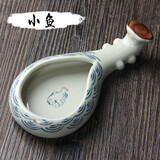 手捞坊 陶瓷墨碟多功能创意笔搁4寸小砚台墨池毛笔架书法墨碟笔架山文房四宝套装墨汁水碟初学者学生用 素琴墨碟-小鱼