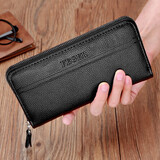 斐格男士手包大容量手拿包多卡位钱包时尚商务多功能长款皮夹男包小包 手包(黑色-棕色颜色随机发)