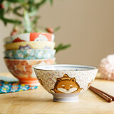 陶趣居 日本进口卡通日式碗家用陶瓷碗可爱招财猫米饭碗高脚碗汤碗餐具 柴犬高脚碗4.4英寸