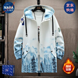 NASALIKE官方中长款风衣男秋冬季大码宽松加绒夹克男学生韩版痞帅连帽外套 N51蓝色加绒(秋冬款) XL (165-175cm 115-140斤)