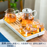 瓷牌茗茶具 玻璃茶具套装家用功夫茶具带过滤内胆泡茶壶茶杯盖碗整套茶具 六彩把八骏8件+小长方密胺盘